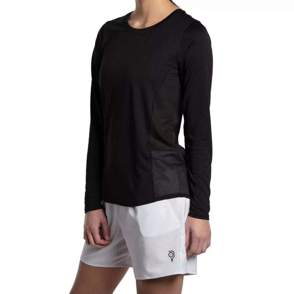 Baddle Pickleball Women's Long Sleeve Deep Round Neck Top Black size Extra Large